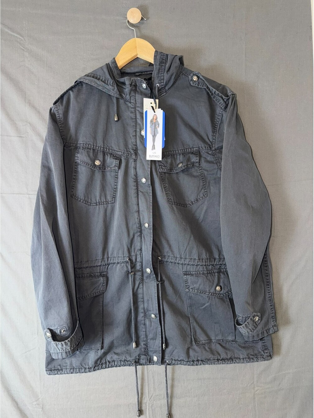 Buffalo David Bitton Women's Military Utility Jacket Size Large NWT Hooded BLK
